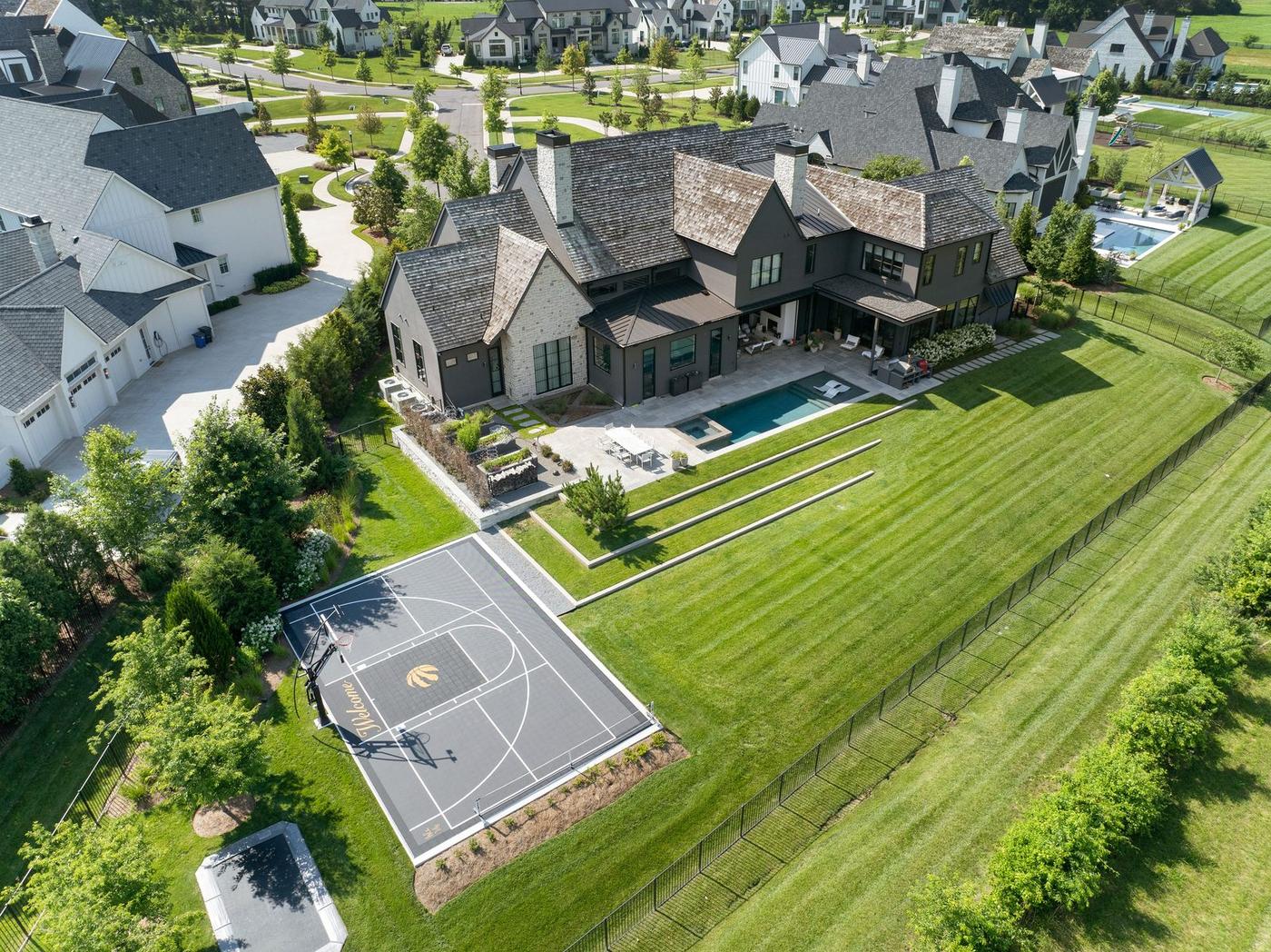 Custom court with landscaping